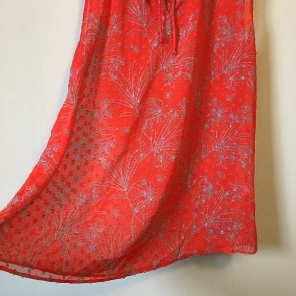 ALFRED SUNG Orange and Grey Floral Voile Sleeveless Tie Up Blouse - Picture 5 of 14